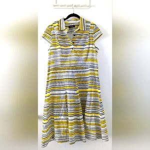 Nine West striped dress, knee length, black yellow white, Sz 16